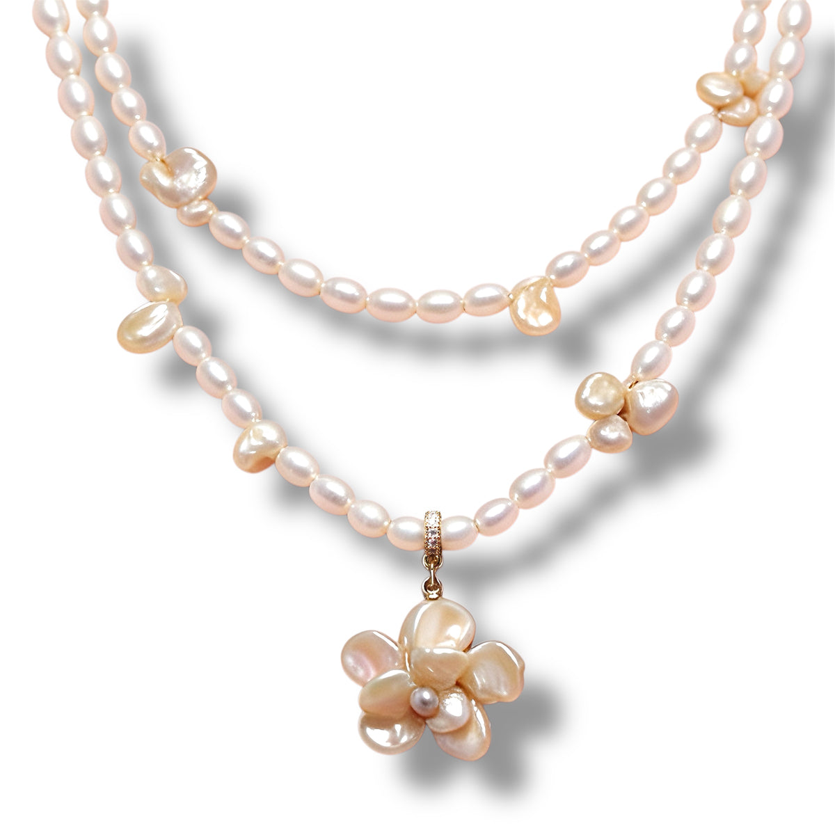 Rosé Petal Long Pearl Necklace by NINEMOO – product view 6