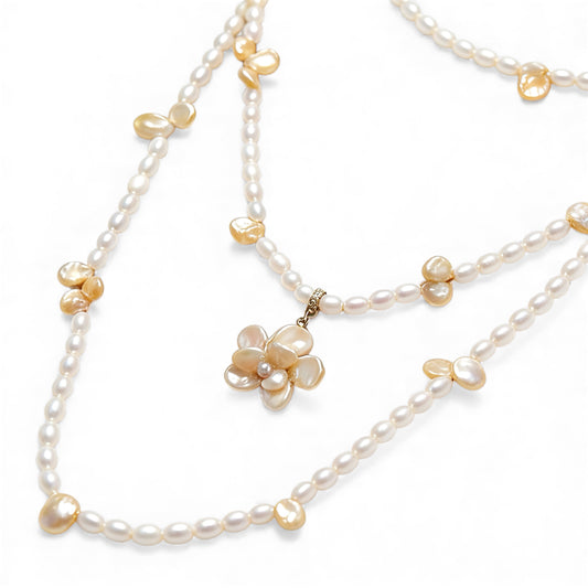 Rosé Petal Long Pearl Necklace by NINEMOO – product image