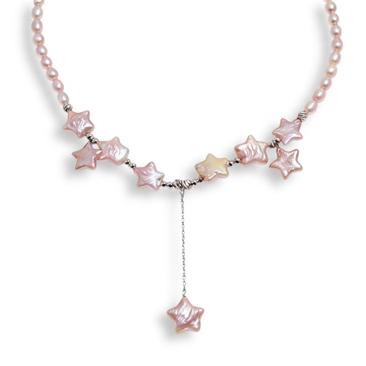 Shooting Star Pearl Necklace - Pink