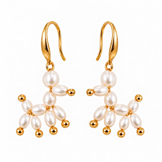 Balloon Dog freshwater pearl earrings in Ivory White with gold-plated stainless steel