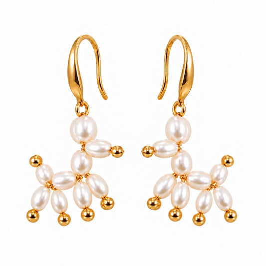 Balloon Dog freshwater pearl earrings in Ivory White with gold-plated stainless steel