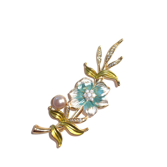 Pearl Enamel Lily Brooch