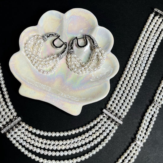 The Interlace Pearl Necklace with freshwater pearls and crystal details