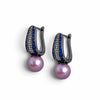 Midnight Orbit purple freshwater pearl earrings with blue and clear stones