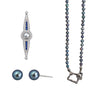 Nacre Christmas gift box: pearl necklace, Ligne brooch and dark pearl studs on white