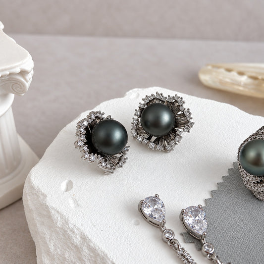 Nacre Noire bloom earrings art detail