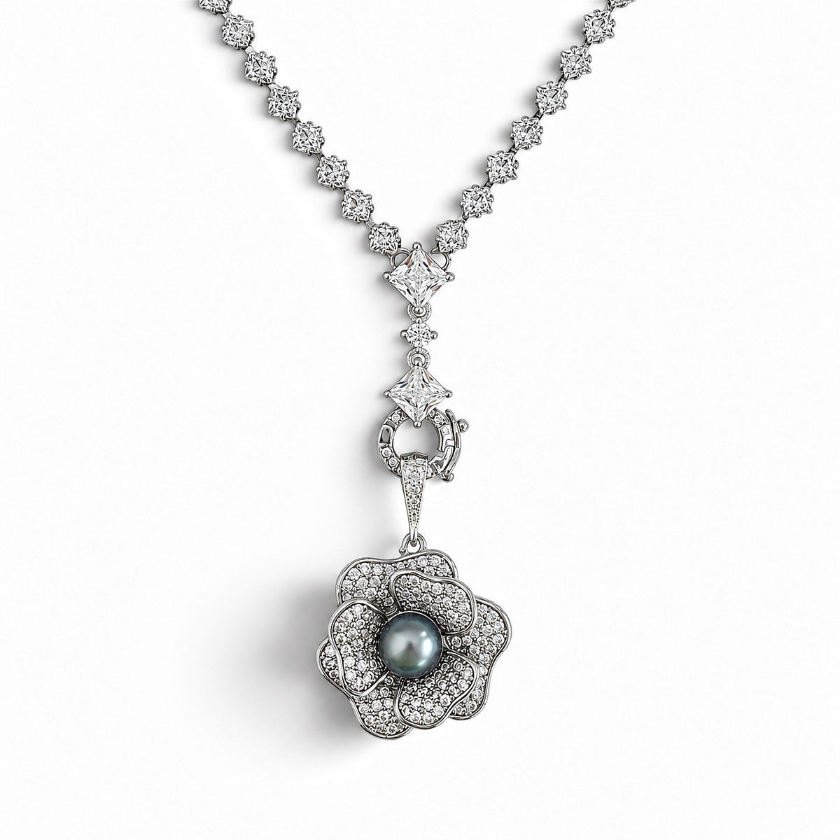 Nacre Noire blossom necklace white background