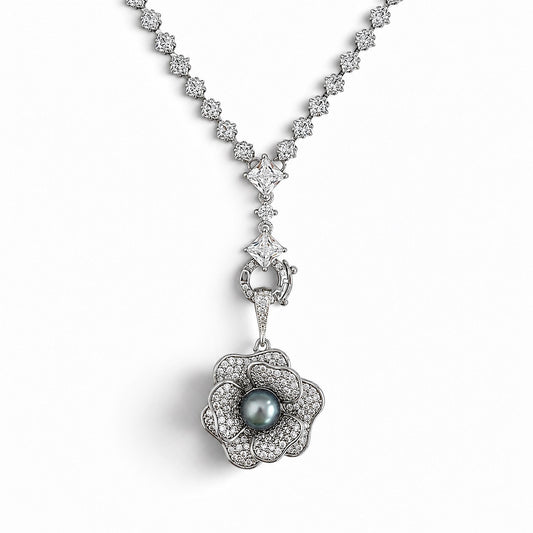 Nacre Noire blossom necklace white background