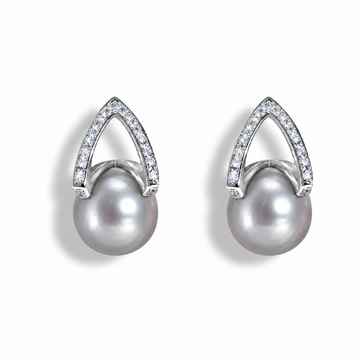 Arché Pearl Earrings – Silver with grey freshwater pearls, front view
