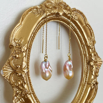 Aurora Pink Baroque Pearl Threader Earrings by NINEMOO – product image