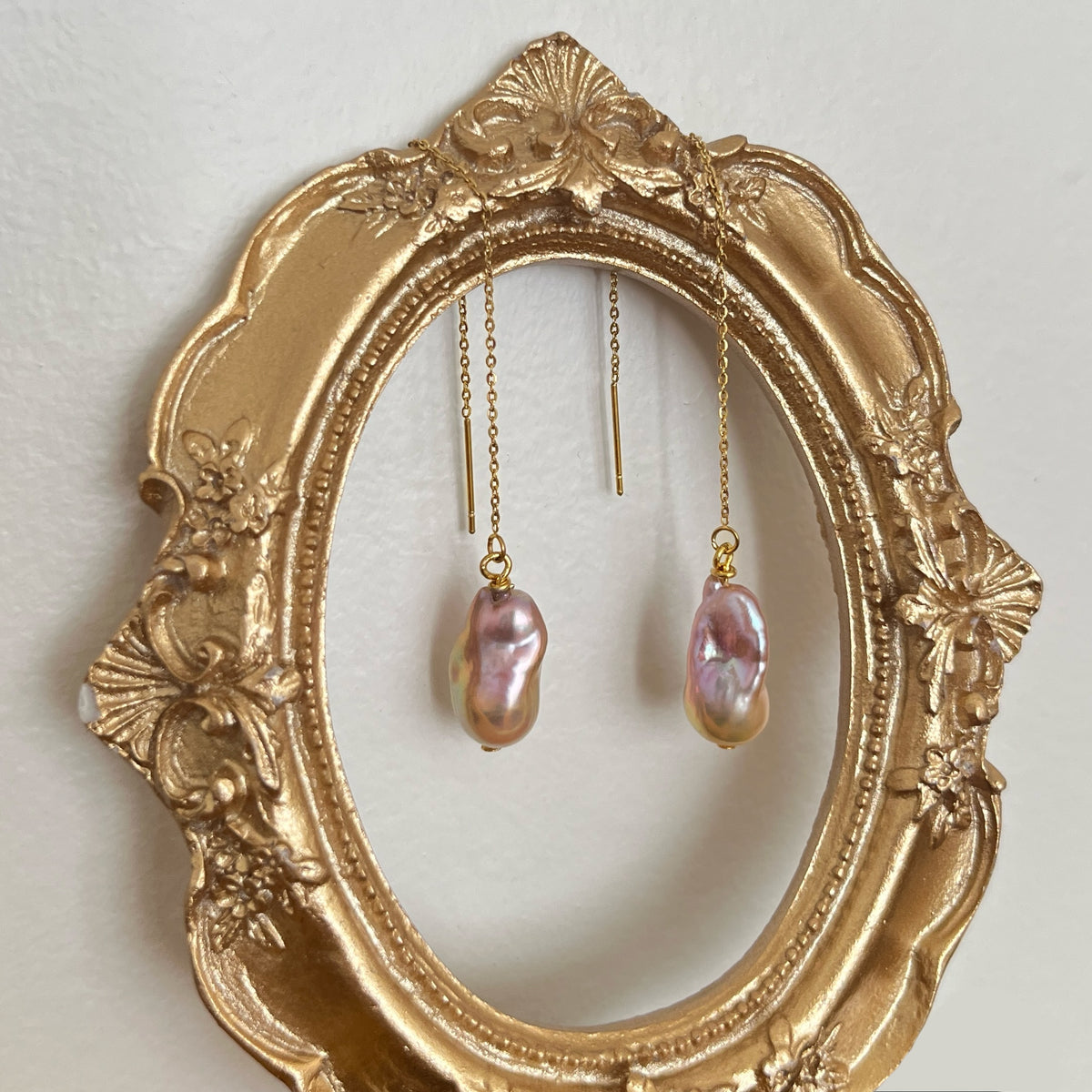 Aurora Pink Baroque Pearl Threader Earrings by NINEMOO – alternate view