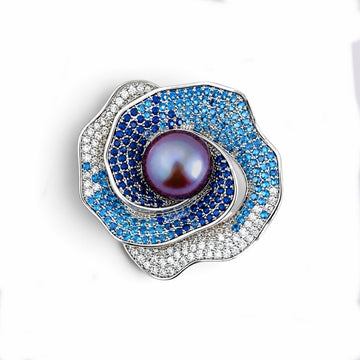 Azure Orbit Saltwater Pearl Brooch