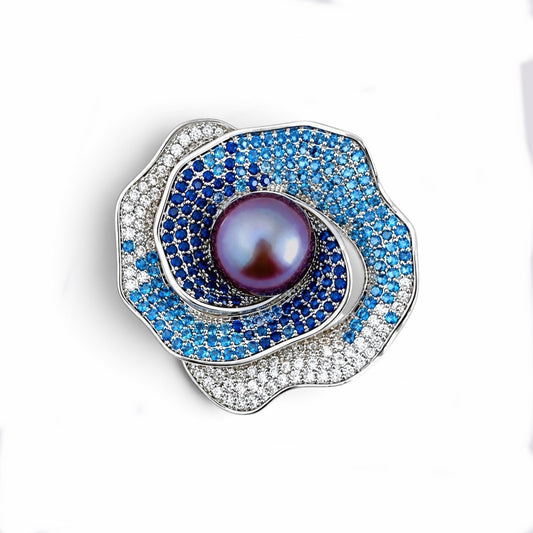 Azure Orbit Saltwater Pearl Brooch