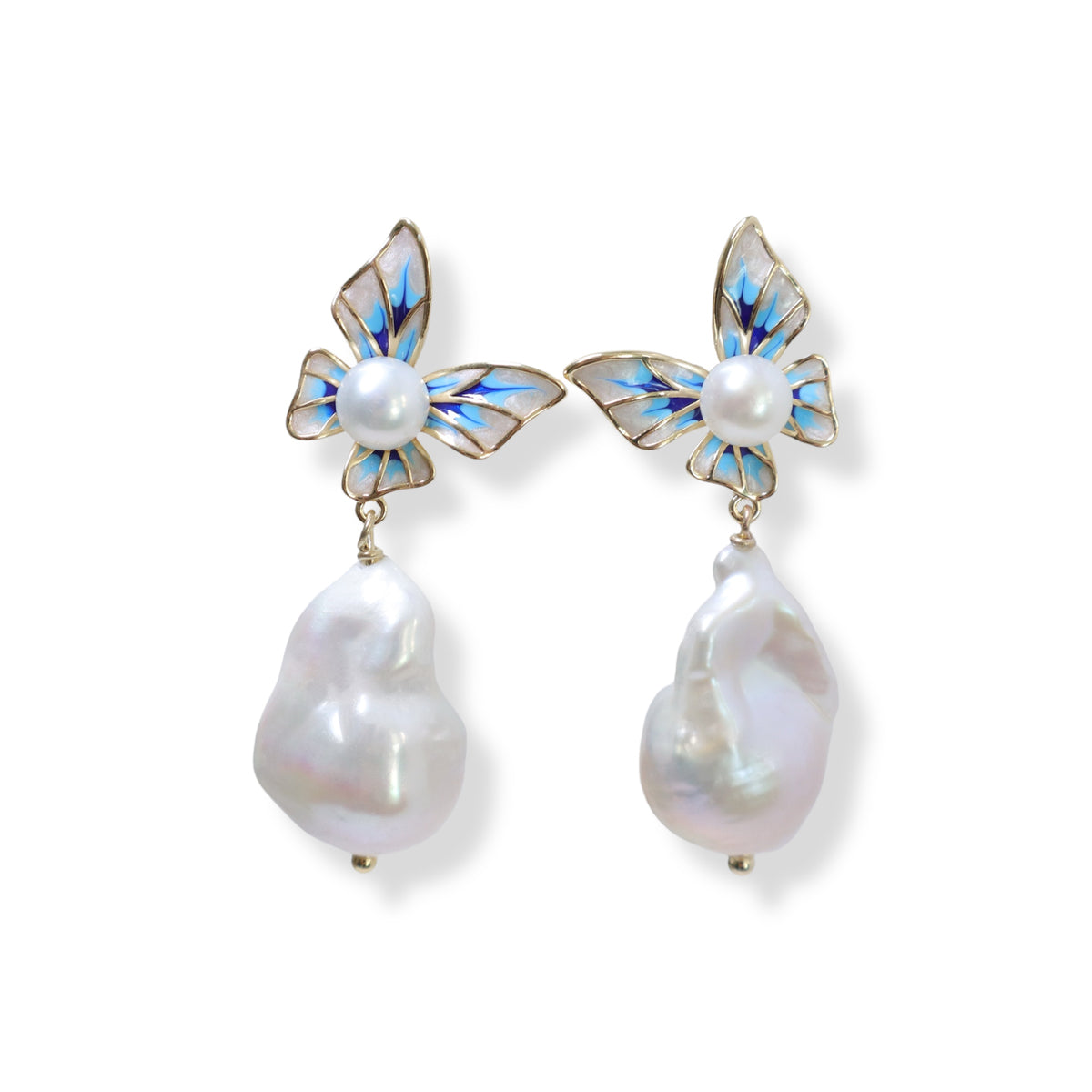 Baroque Pearl Enamel Butterfly Earrings by NINEMOO – product image