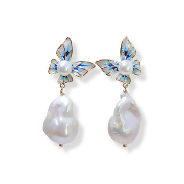 Baroque Pearl Enamel Butterfly Earrings by NINEMOO – product image