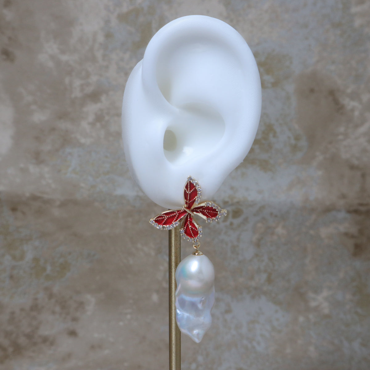 Baroque Pearl Enamel Butterfly Earrings by NINEMOO – alternate view