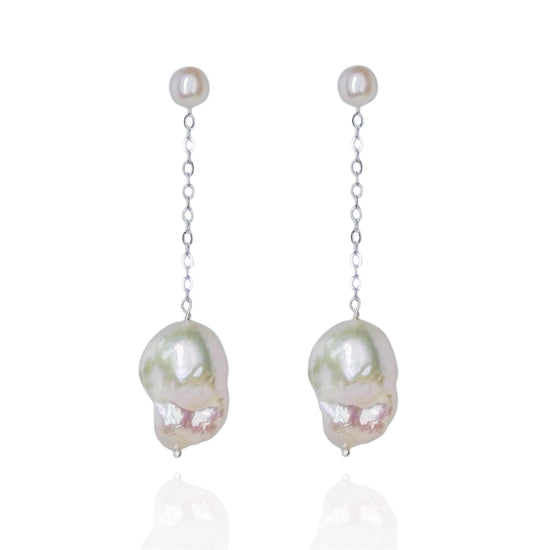 Baroque Pearl Drop Silver Chain Earrings by NINEMOO – product image