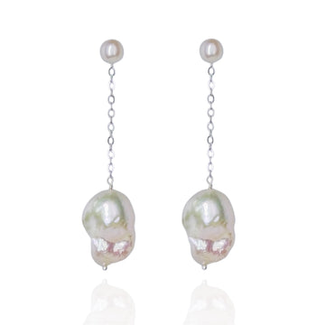 Baroque Pearl Drop Silver Chain Earrings by NINEMOO – product image