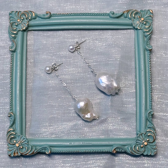 Baroque Pearl Drop Silver Chain Earrings by NINEMOO – alternate view