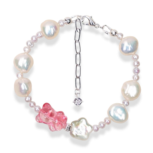 Crystal Bear Pearl Bracelet by NINEMOO – detail view