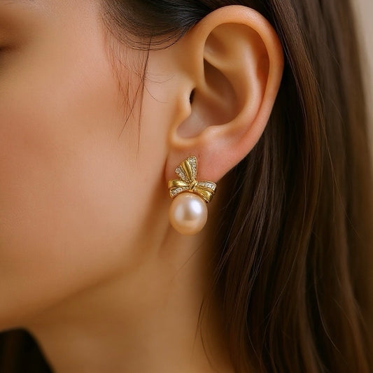 Belle Bow Pearl Earrings by NINEMOO – detail view