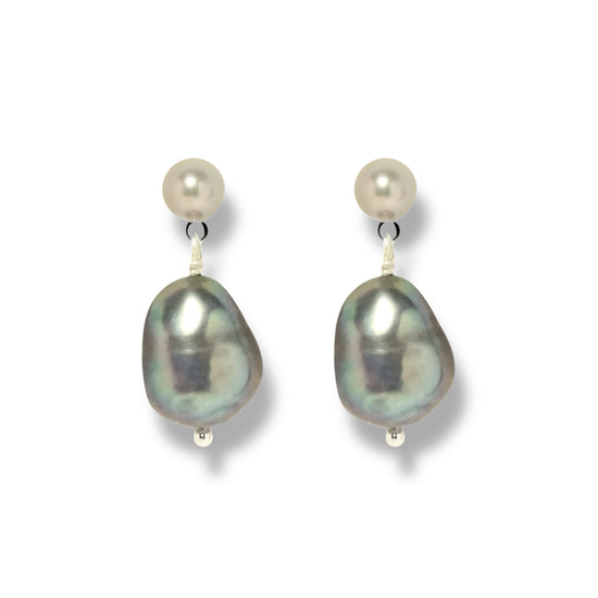Black Baroque Pearl Sterling Silver Earrings by NINEMOO – product image