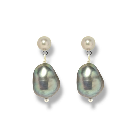 Black Baroque Pearl Sterling Silver Earrings by NINEMOO – product image