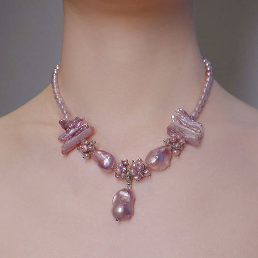 Blush Bloom Pearl Necklace by NINEMOO – detail view