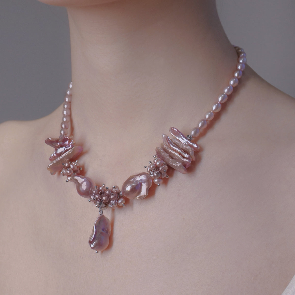 Blush Bloom Pearl Necklace by NINEMOO – alternate view