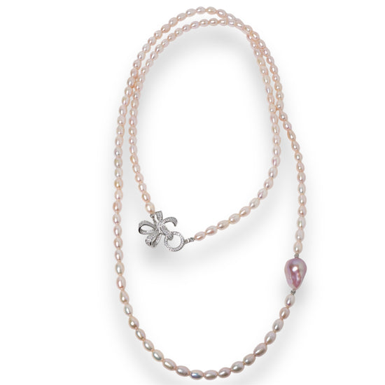 Blush Butterfly Freshwater Pink Pearl Long Necklace by NINEMOO – product image