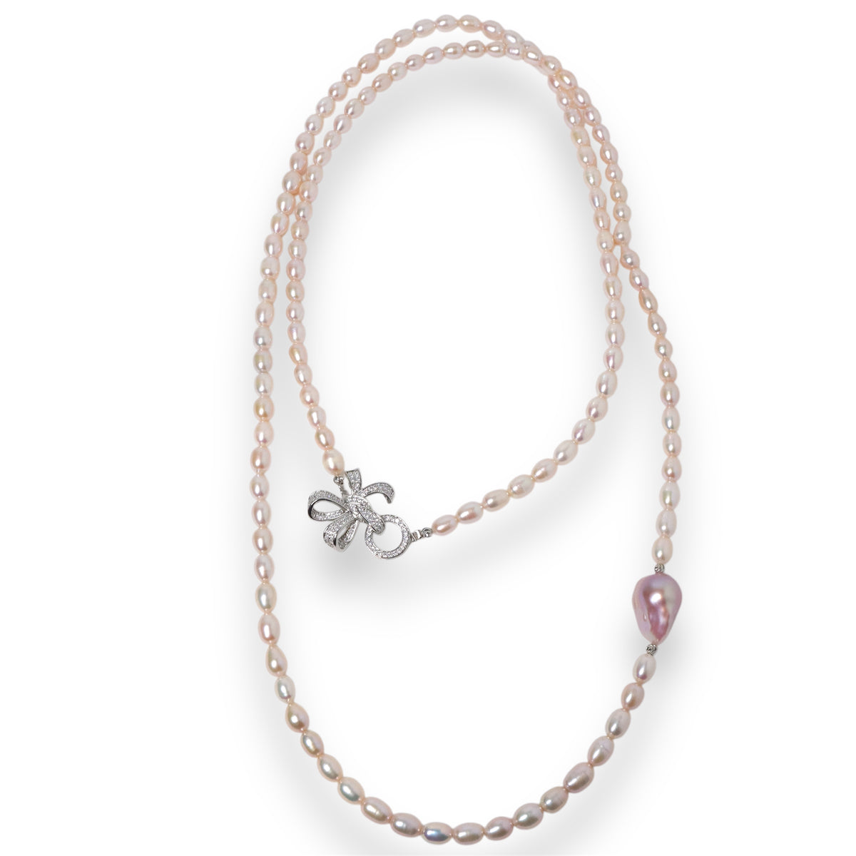 Blush Butterfly Freshwater Pink Pearl Long Necklace by NINEMOO – product image