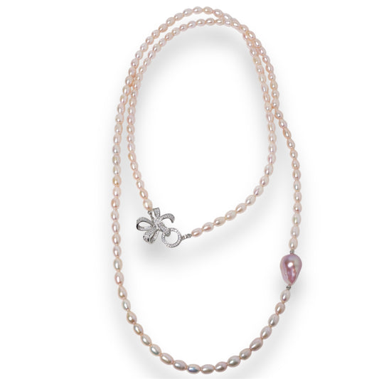 Blush Butterfly Freshwater Pink Pearl Long Necklace by NINEMOO – product image