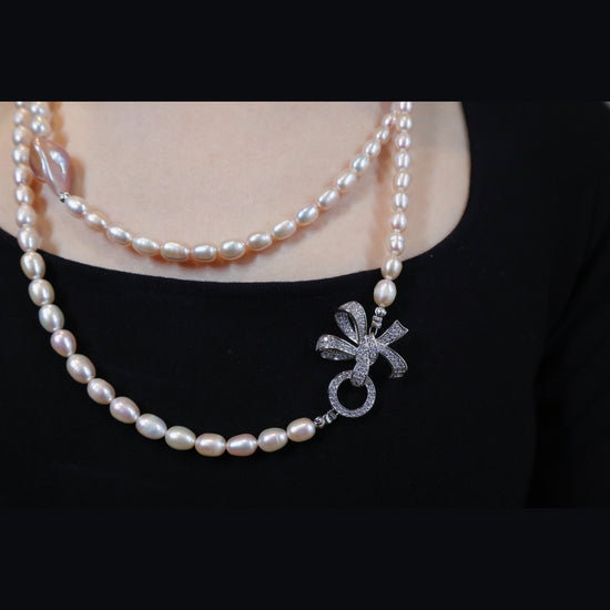 Blush Butterfly Freshwater Pink Pearl Long Necklace by NINEMOO – product view 4
