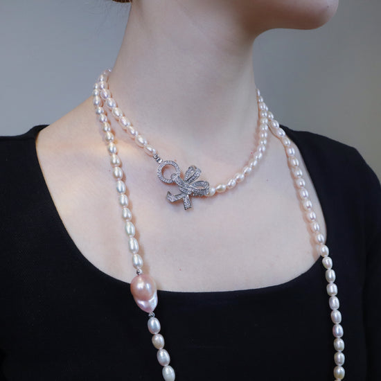 Blush Butterfly Freshwater Pink Pearl Long Necklace by NINEMOO – product view 5