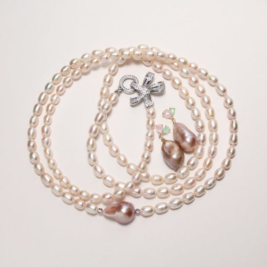 Blush Butterfly Freshwater Pink Pearl Long Necklace by NINEMOO – product view 9