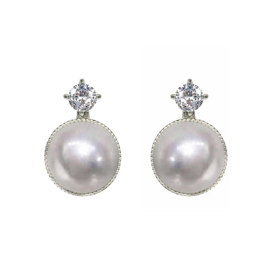 Celestia Zirconia and Pearl Earrings – Silver by NINEMOO – product image