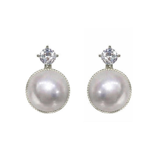 Celestia Zirconia and Pearl Earrings – Silver by NINEMOO – product image