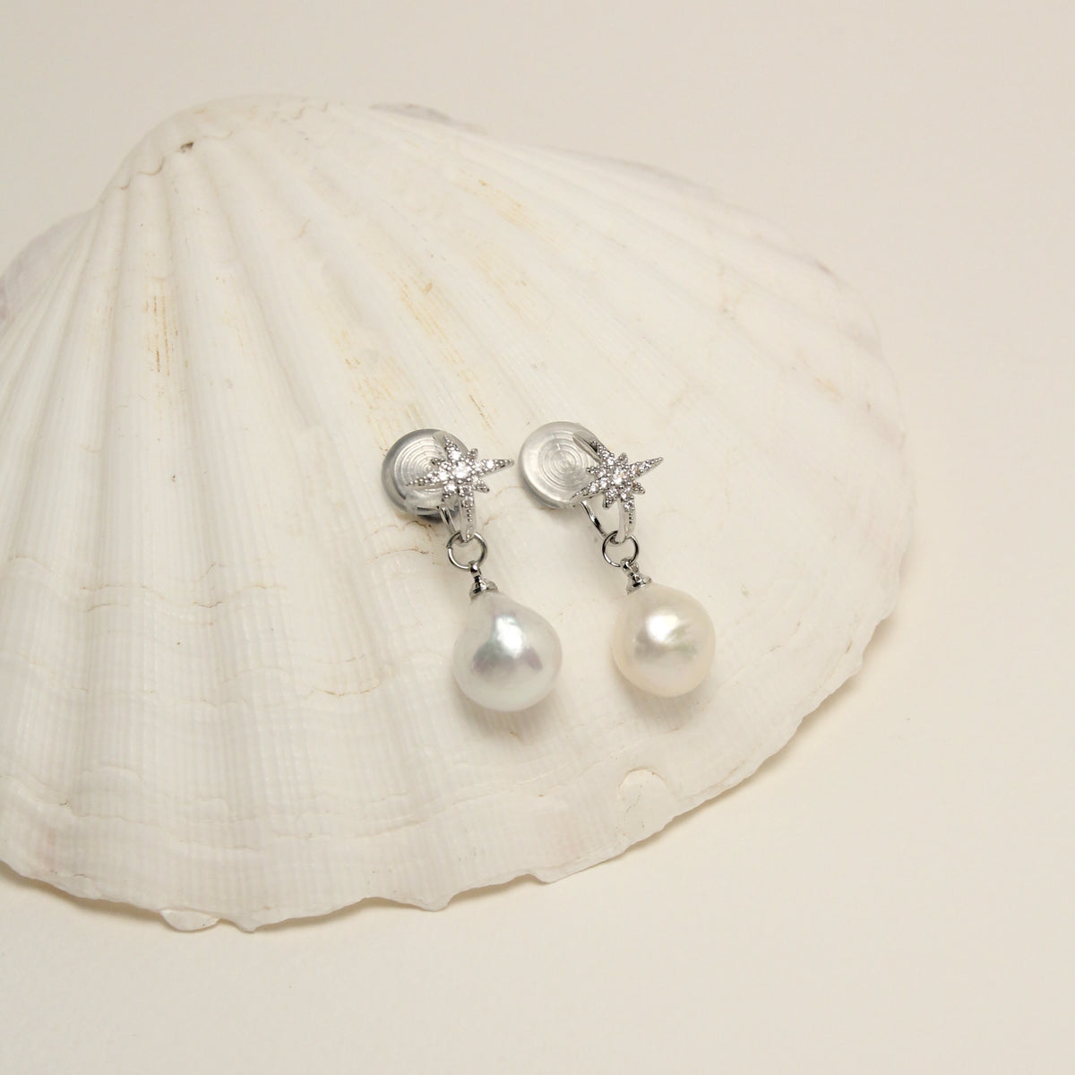 Celestial North Star Pearl Clip Earrings by NINEMOO – alternate view