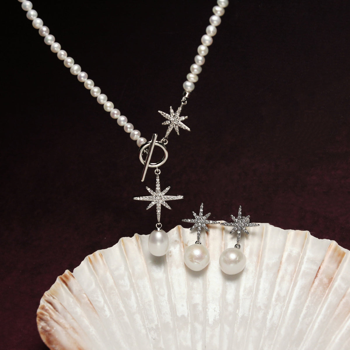 Celestial North Star Pearl Earrings by NINEMOO – alternate view