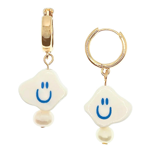 Ceramic Cloud And Pearl Earrings by NINEMOO – product image