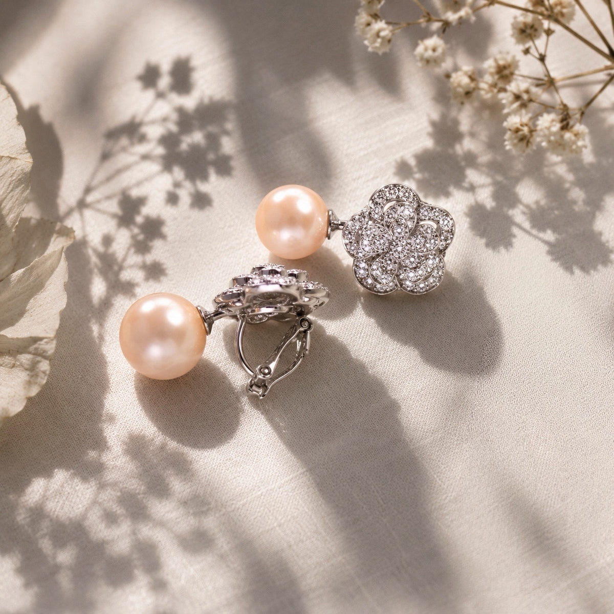 Champagne Camellia Clip Earrings by NINEMOO – alternate view