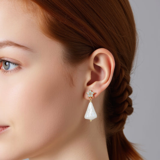 Christmas Tree Starlight Pearl Earrings by NINEMOO – detail view