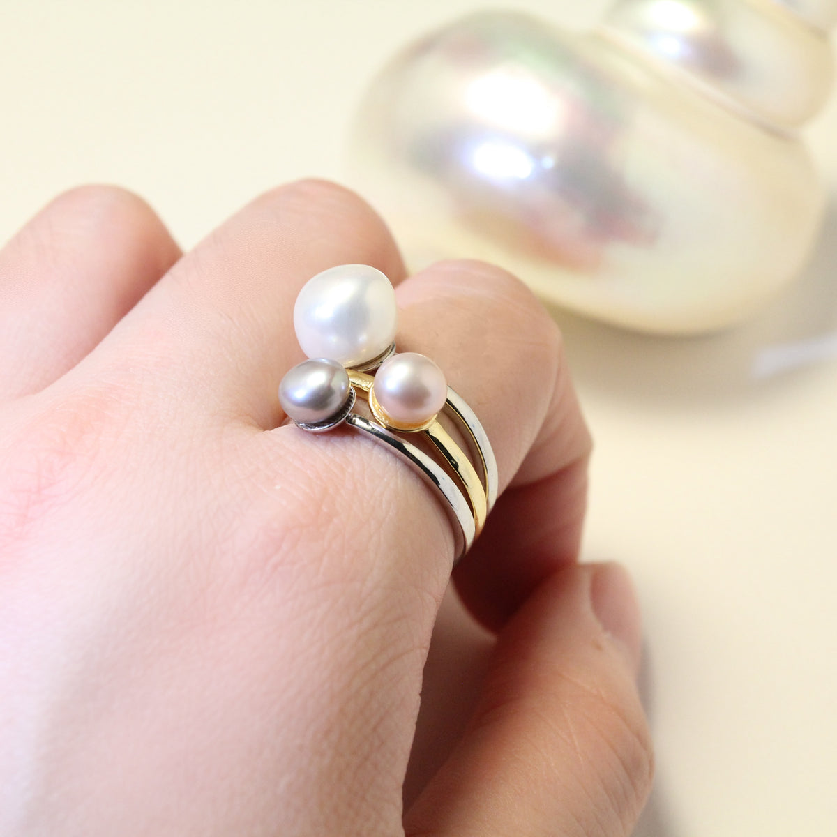 Classic Pearl Silver Ring by NINEMOO – detail view