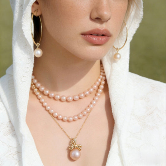 Lumière Gold Blush Pearl Clip Earrings by NINEMOO – detail view