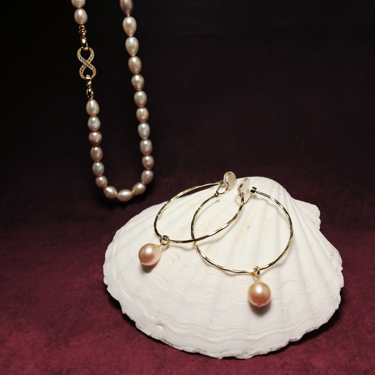 Lumière Gold Blush Pearl Clip Earrings by NINEMOO – product view 4