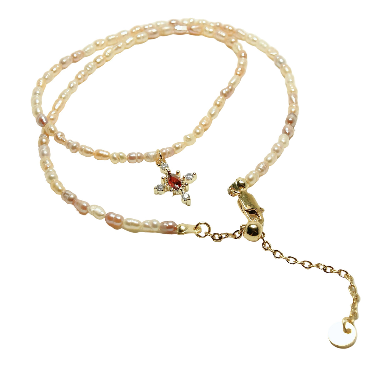 Crimson Cross Pearl Necklace by NINEMOO – product image