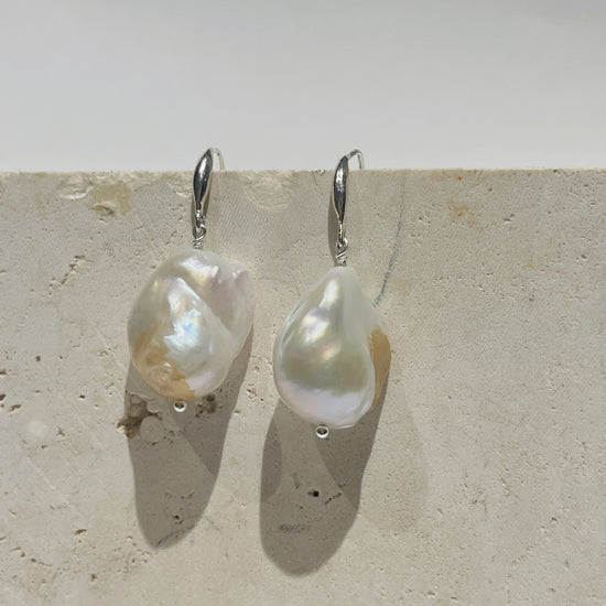 Gold Flecked Baroque Pearl Earrings by NINEMOO – detail view
