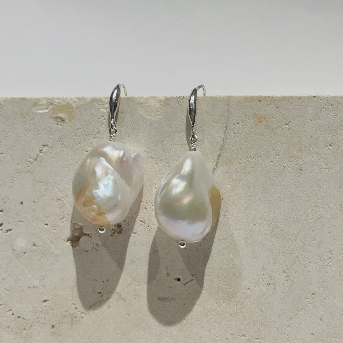 Gold Flecked Baroque Pearl Earrings by NINEMOO – detail view