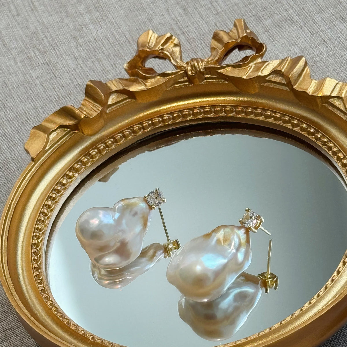 Gold Flecked Baroque Pearl Silver Earrings by NINEMOO – product view 4