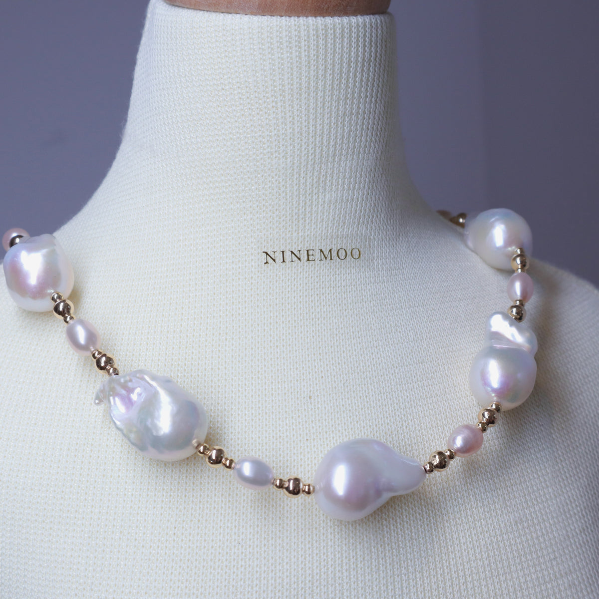 Golden Baroque Pearl Glow Necklace by NINEMOO – product view 5